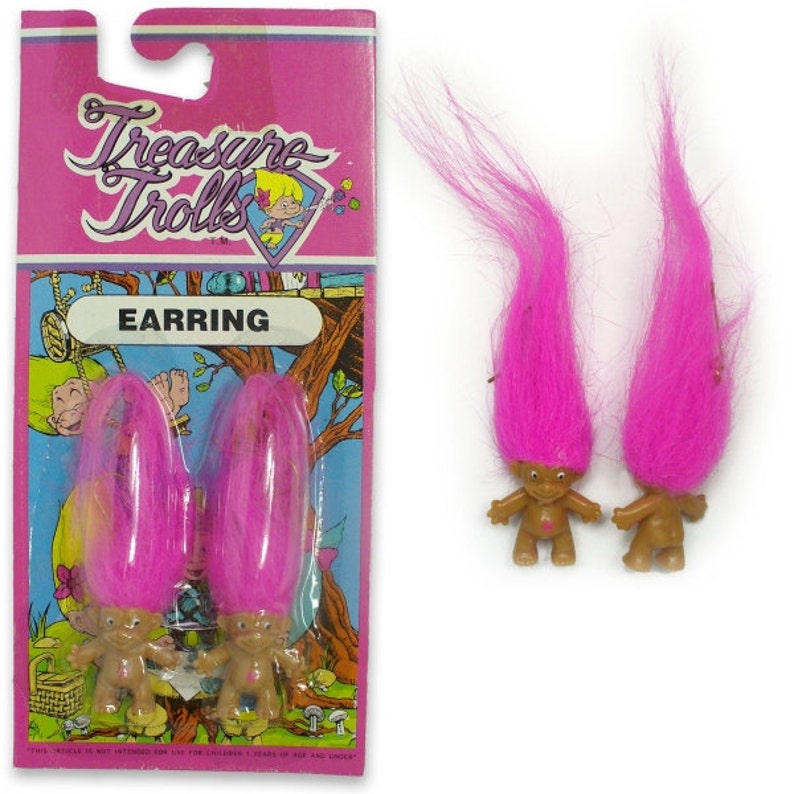 Vintage Treasure Troll Earrings Jewelry PINK Pair image 2