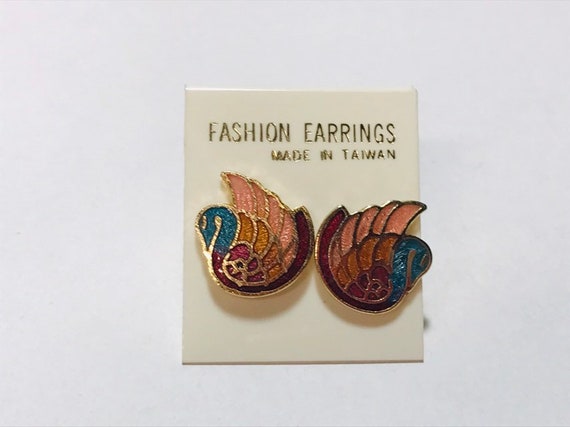 Vintage 1980s cloisonné swan earrings - image 2
