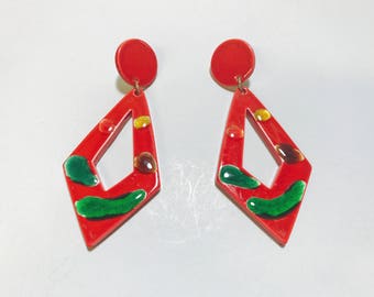 Vintage 1980s oversized red statement earrings