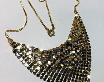 Vintage two-tone silver and gold slinky mesh disco necklace