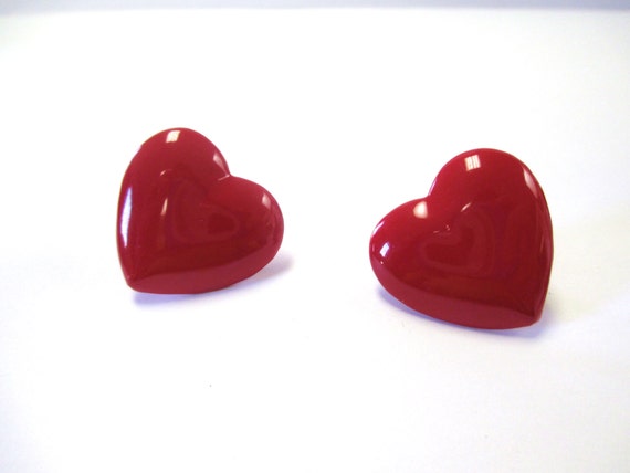 Vintage 80's Red Metal Heart Post Earrings DEADST… - image 1