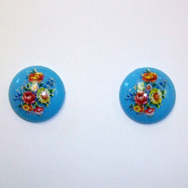 Vintage Flower Floral Button Earrings DEADSTOCK