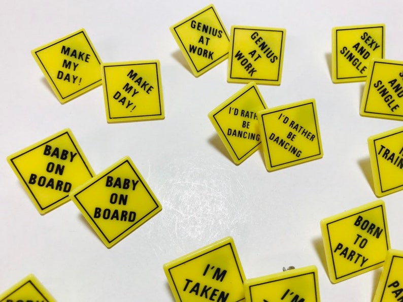 Vintage 1990s yellow caution sign earrings image 6