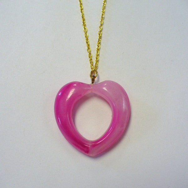 Vintage Pink Heart Necklace DEADSTOCK