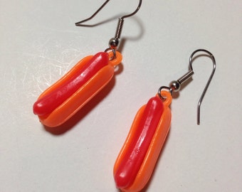 Vintage plastic hot dog charm earrings DEADSTOCK