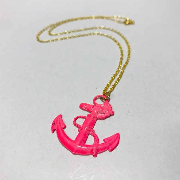 Vintage Hot Pink Anchor Necklace