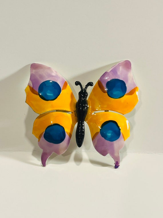 Vintage 1960s painted enamel metal butterfly broo… - image 3