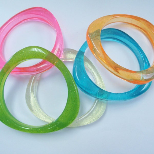 Vintage Glitter Plastic Bangle Bracelets DEADSTOCK