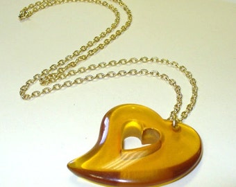 Vintage Lucite Heart Necklace DEADSTOCK