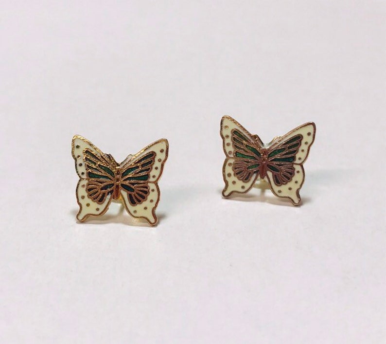 Vintage cloisonné butterfly earrings image 1