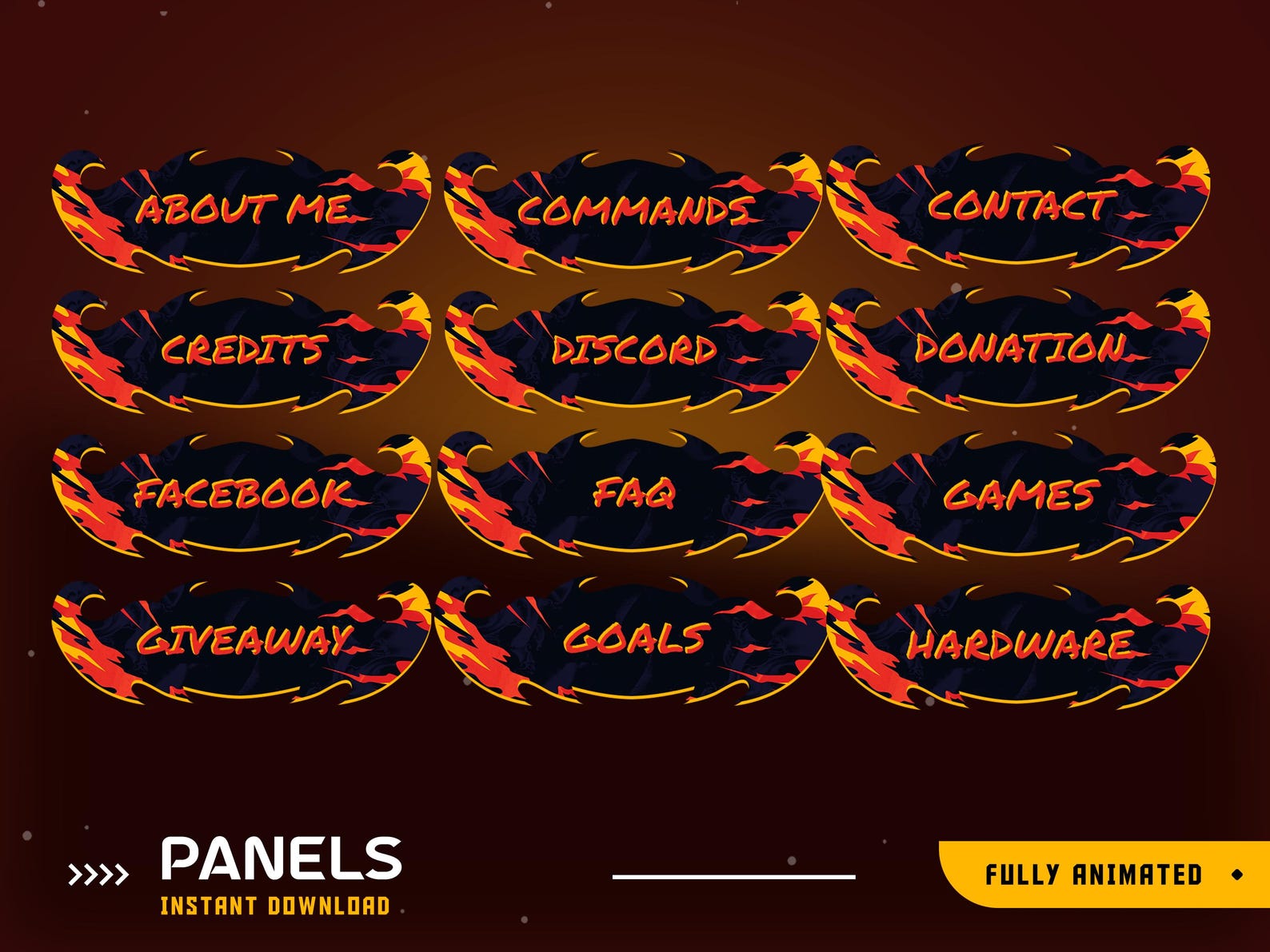 Fire Blast Static Stream Panel Overlay Package, Fire Vtuber Twitch ...