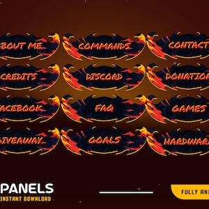 Fire Blast Static Stream Panel Overlay Package, Fire Vtuber Twitch, Panels Twitch Overlay Red Black, Dark Color Panel Twitch, Blaze Panel