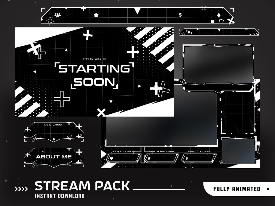 Overlay Label Design User Interface Monogrid Animated Stream Overlay Package, White Black Art Stream ...