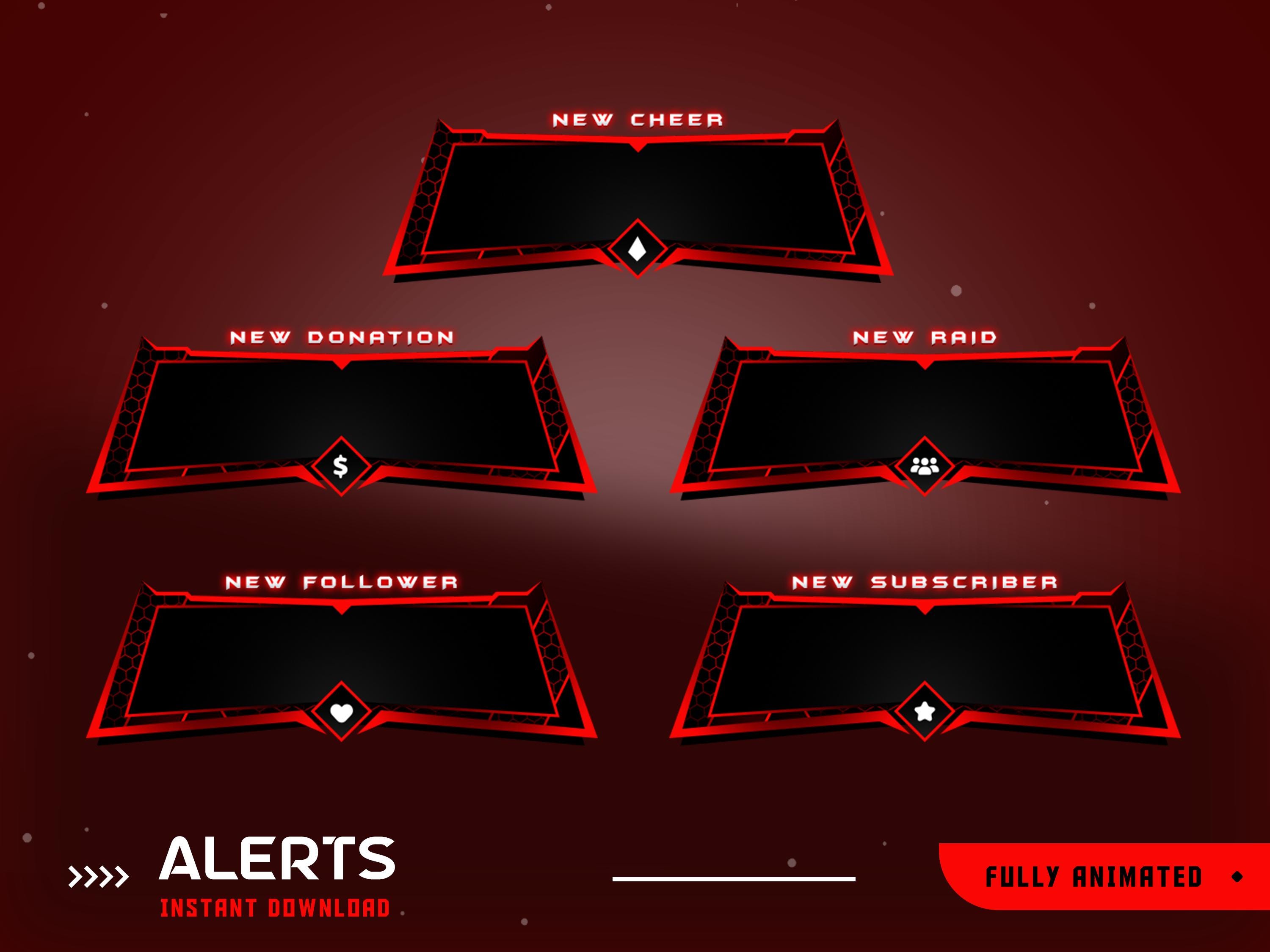 Redline Matrix Animated Stream Alert Overlay Package, Red Black ...