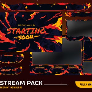 Fire Blast Animated Stream Overlay Package, Gaming Fire Overlay, Red Streamer Package, Fire Overlay, Blaze Theme, Burning Overlay Transition
