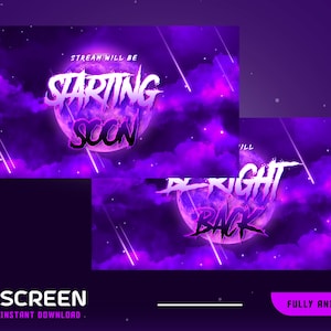 Big Moon Animierter Stream Bildschirm Overlay Paket, Lila Stream Overlay, Galaxy Vtuber Overlay, Fantasy Animiertes Twitch, Magisches Overlay Set