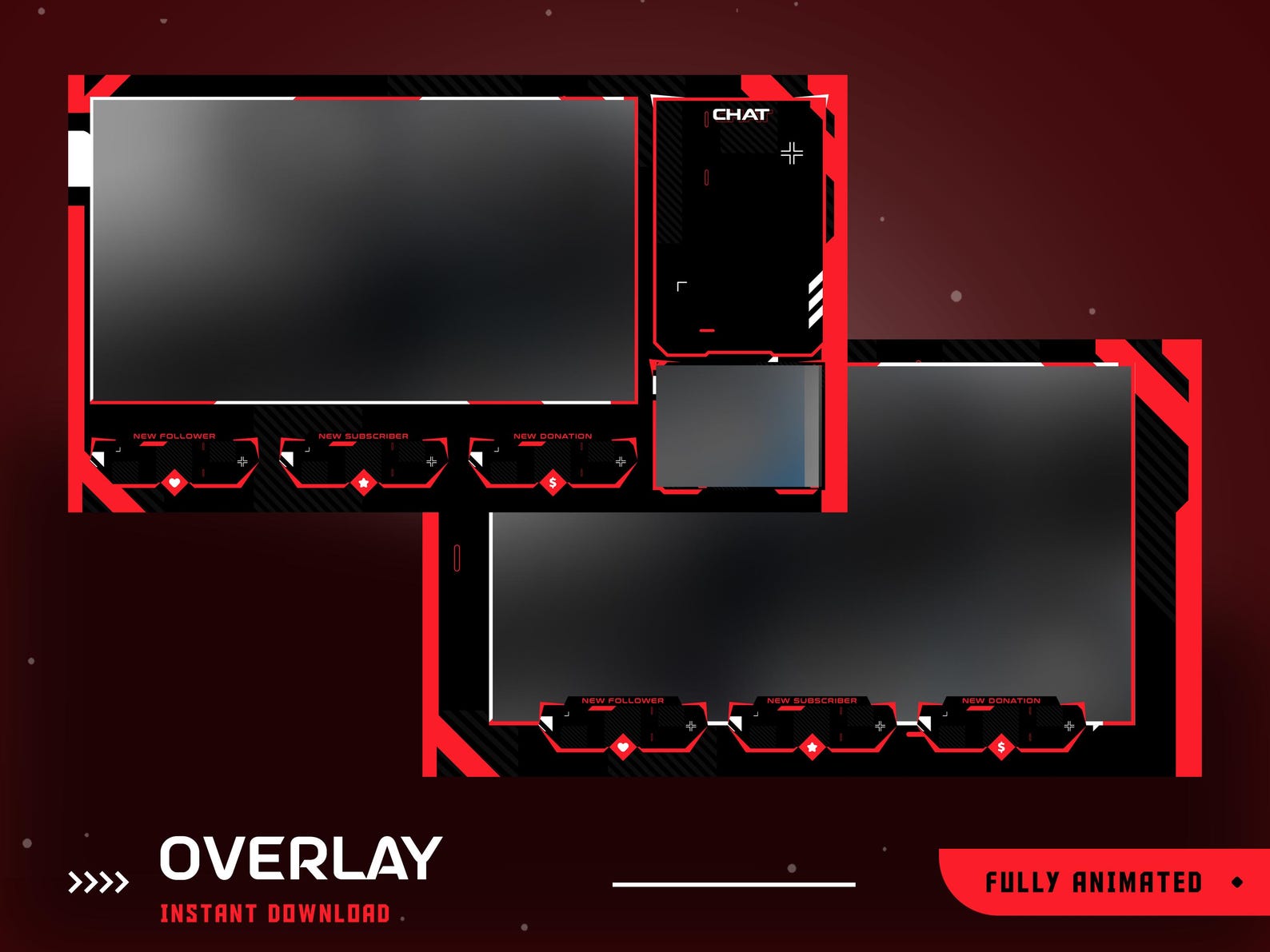 Overlay Label Design User Interface Hyper Grid Animated Stream Overlay Package, Red Black Theme Overlay ...