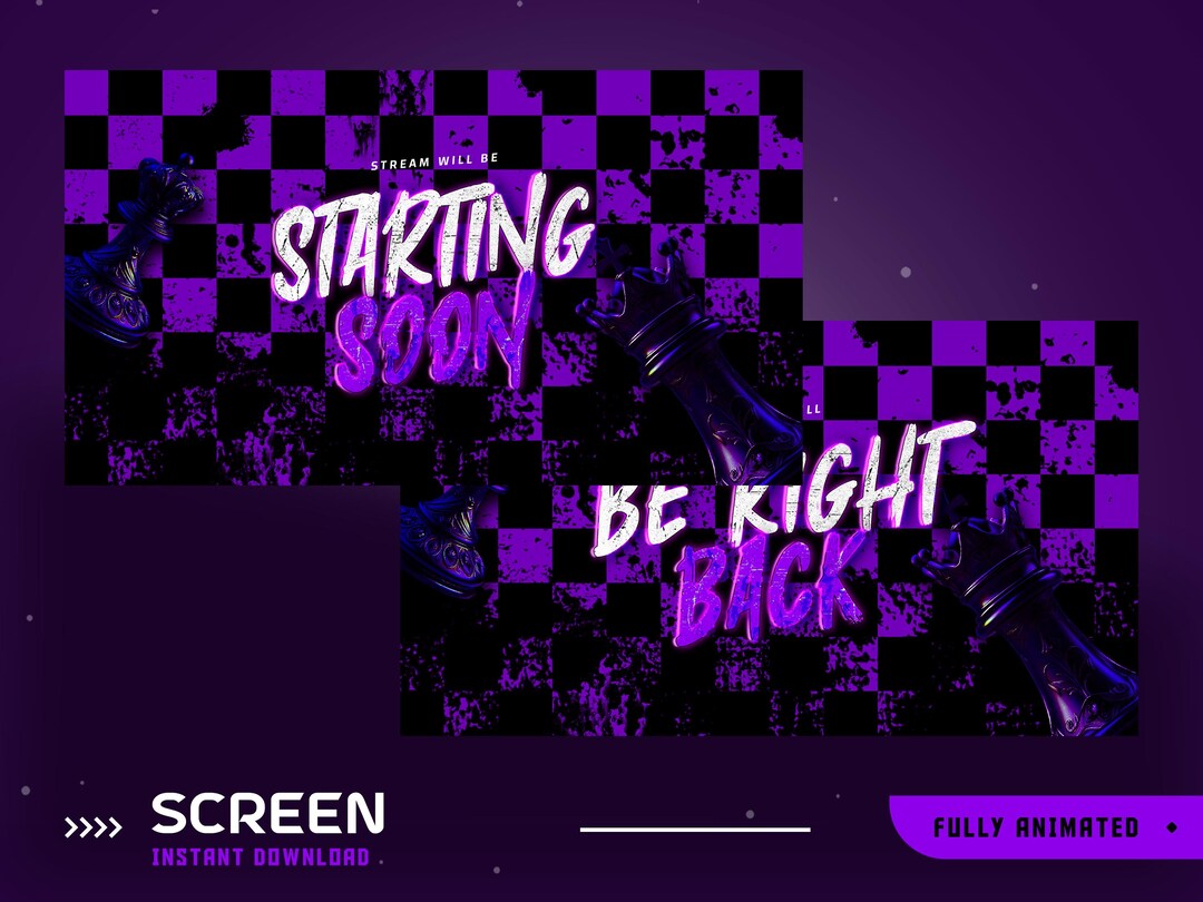 Dark Chess Animated Stream Screen Overlay Package, Purple Theme, Gaming ...