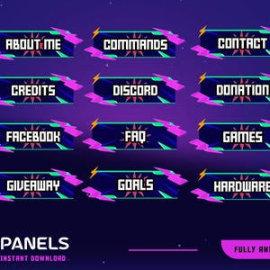 Energy Surge Static Stream Panel Overlay Package, Modern Vtuber Twitch, Neon, Abstract, Panels Twitch Overlay Blue Pink, Futuristic Panels