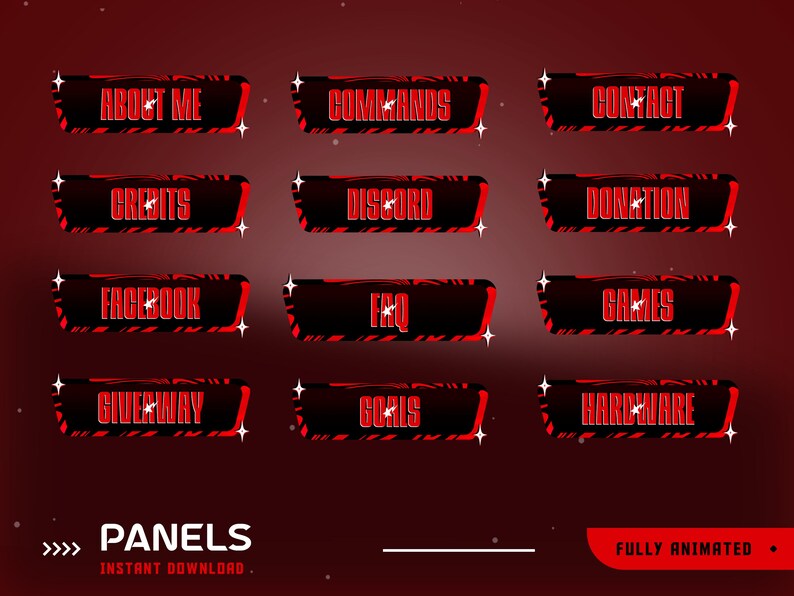 Liquid Static Stream Panel Overlay Package, Red Black Twitch Panels ...