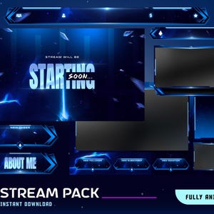 雰囲気のあるアニメーション ストリーム オーバーレイ パッケージ、ダーク ブルーの宝石の Twitch オーバーレイ、銀河系のテーマの Twitch ストリーム、電気的な雰囲気のオーバーレイ