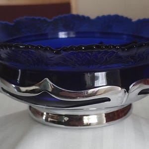 Divided Dish with silver plated holder- Cobalt Blue
