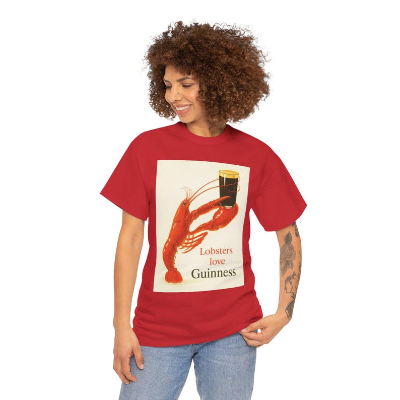 Lobsters love Guinness T-Shirt | Retro seafood beer poster tee image 13