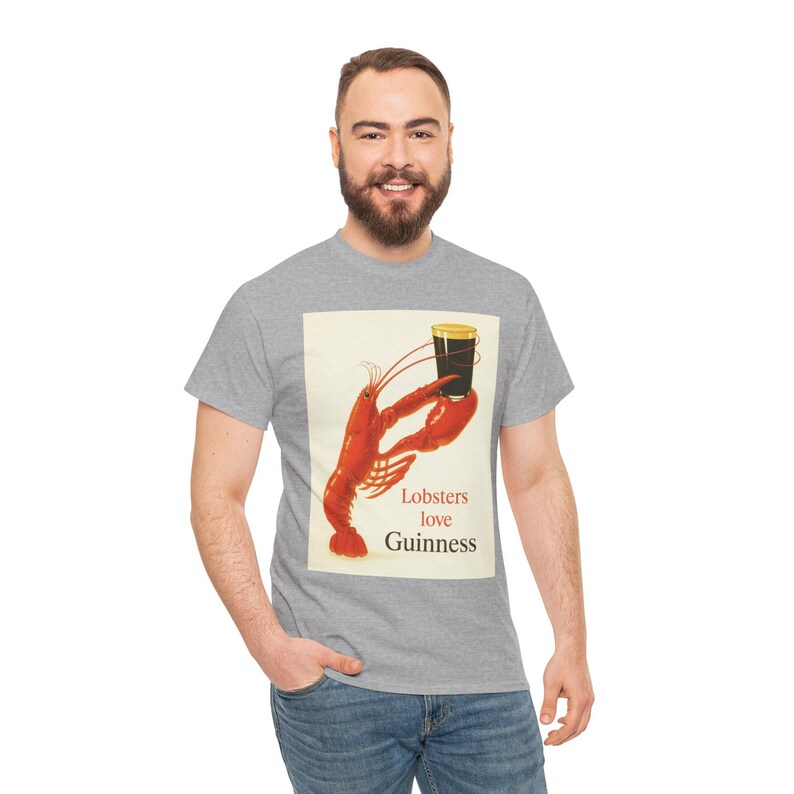 Lobsters love Guinness T-Shirt | Retro seafood beer poster tee image 15