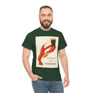 Lobsters love Guinness T-Shirt | Retro seafood beer poster tee image 16