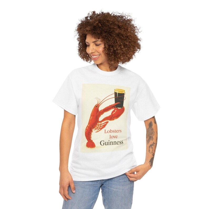 Lobsters love Guinness T-Shirt | Retro seafood beer poster tee image 8