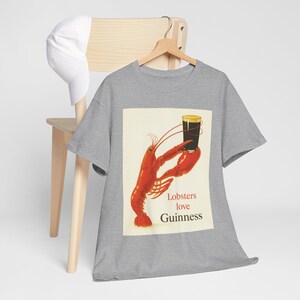 Lobsters love Guinness T-Shirt | Retro seafood beer poster tee image 4