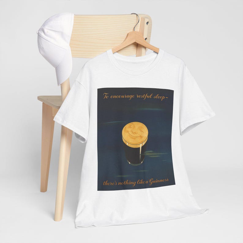 Moonlit Guinness Glass tee | Vintage beer poster, nighttime brew design image 1