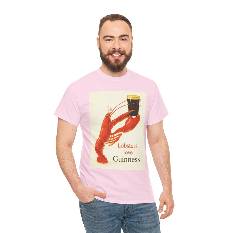 Lobsters love Guinness T-Shirt | Retro seafood beer poster tee image 17