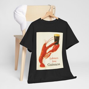 Lobsters love Guinness T-Shirt | Retro seafood beer poster tee image 3