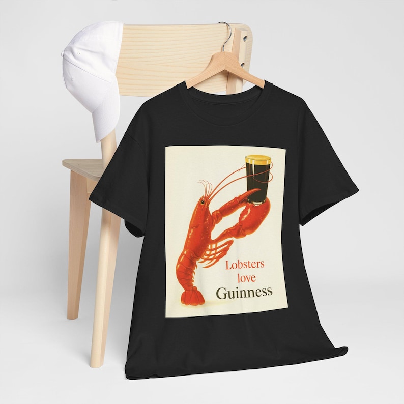 Lobsters love Guinness T-Shirt | Retro seafood beer poster tee image 3