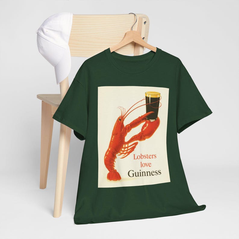 Lobsters love Guinness T-Shirt | Retro seafood beer poster tee image 5