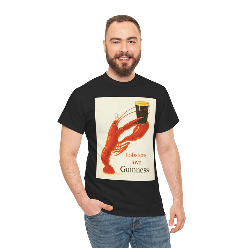 Lobsters love Guinness T-Shirt | Retro seafood beer poster tee image 14