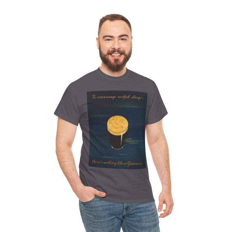 Moonlit Guinness Glass tee | Vintage beer poster, nighttime brew design image 15