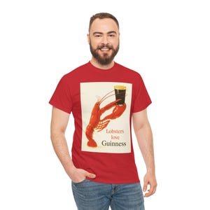Lobsters love Guinness T-Shirt | Retro seafood beer poster tee image 18