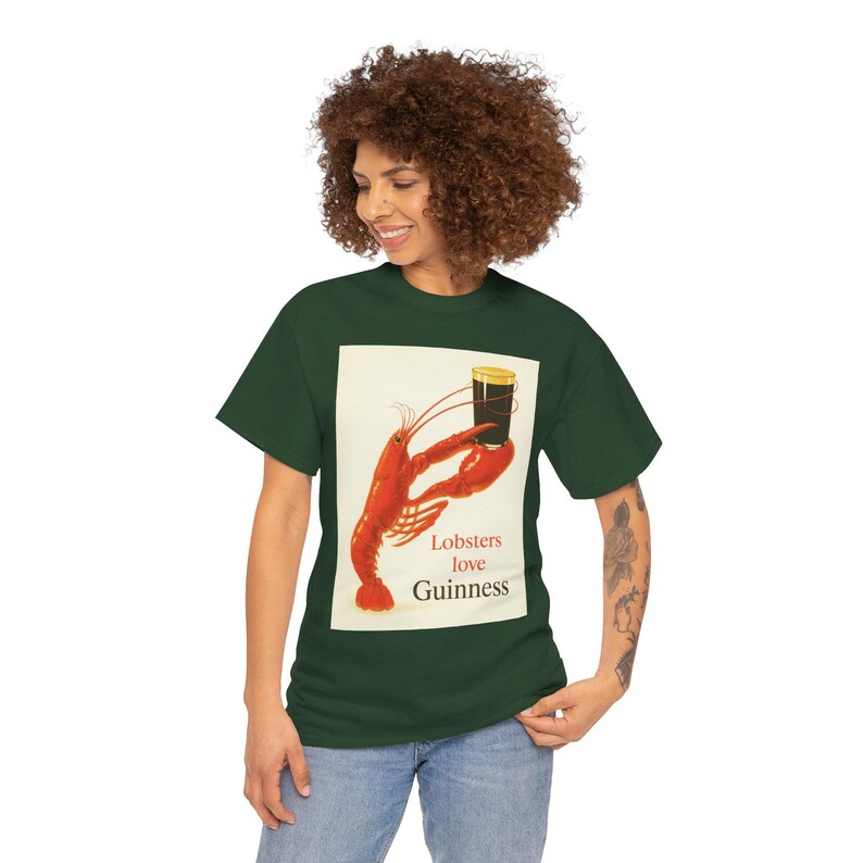 Lobsters love Guinness T-Shirt | Retro seafood beer poster tee image 11