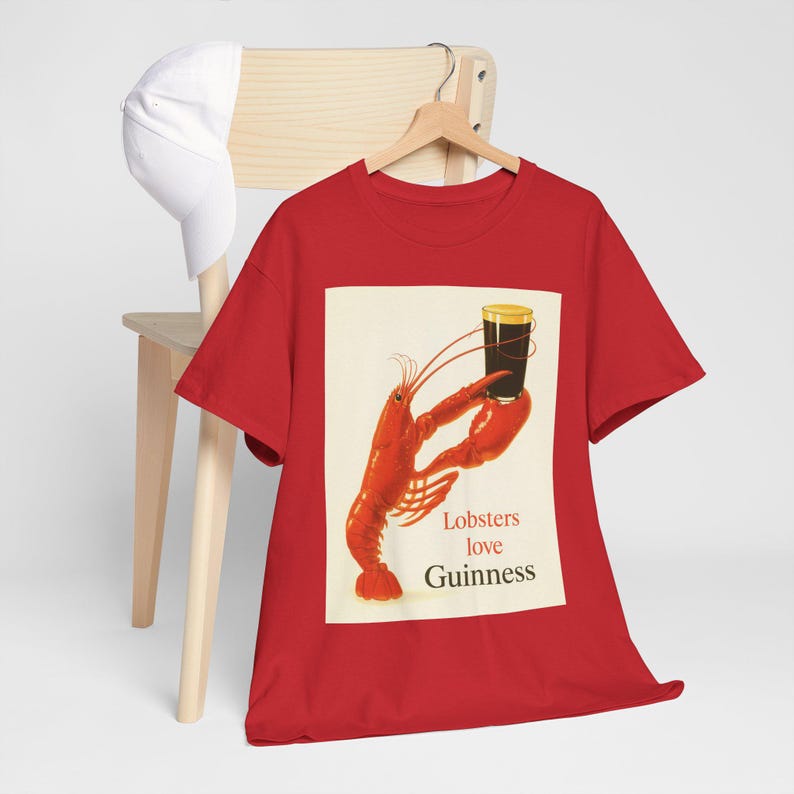 Lobsters love Guinness T-Shirt | Retro seafood beer poster tee image 7