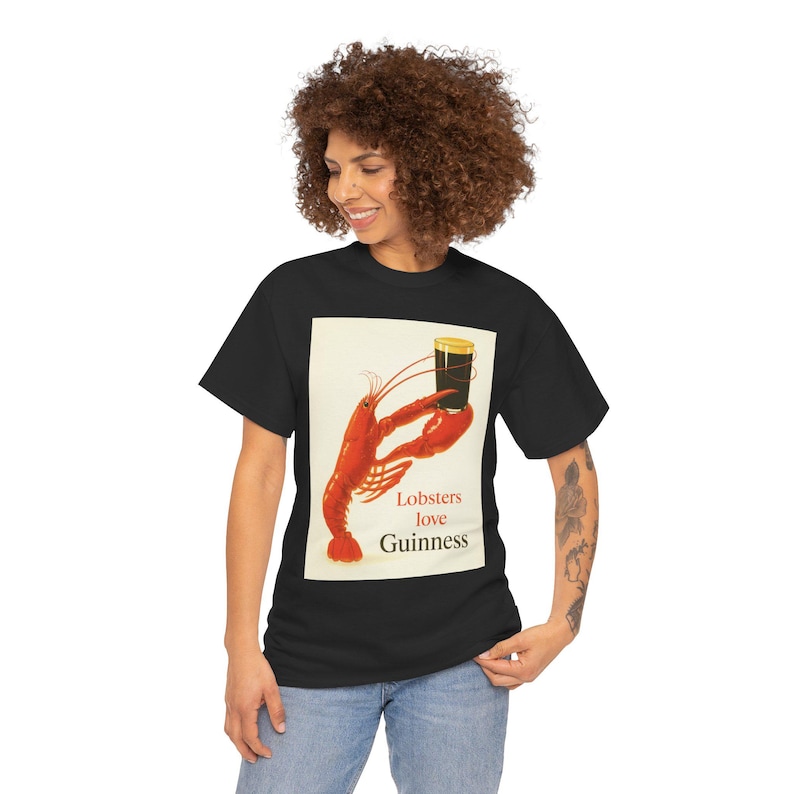 Lobsters love Guinness T-Shirt | Retro seafood beer poster tee image 9