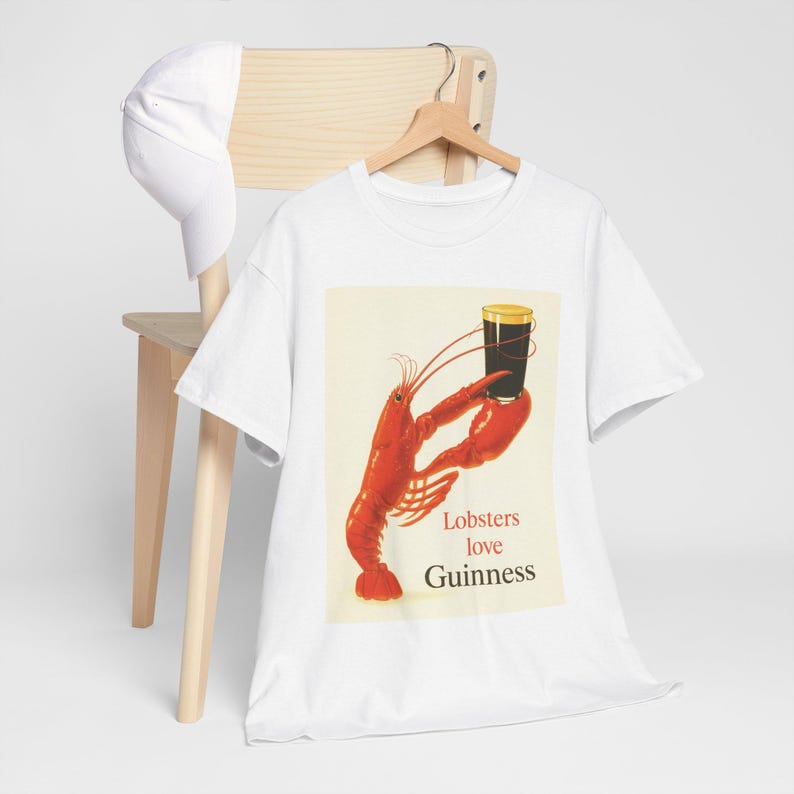 Lobsters love Guinness T-Shirt | Retro seafood beer poster tee image 2
