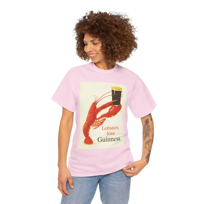 Lobsters love Guinness T-Shirt | Retro seafood beer poster tee image 12
