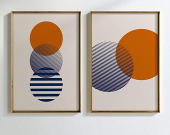 Retro-Kreis-Wandbild-Set zum Ausdrucken | Modernes abstraktes geometrisches Poster | Boho-Wohnzimmerdeko | Sofort-Download