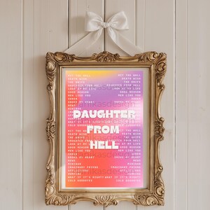 Daughter from Hell Tracklist Print Gracie Abrams Wall Art Print (Digital ePrint)
