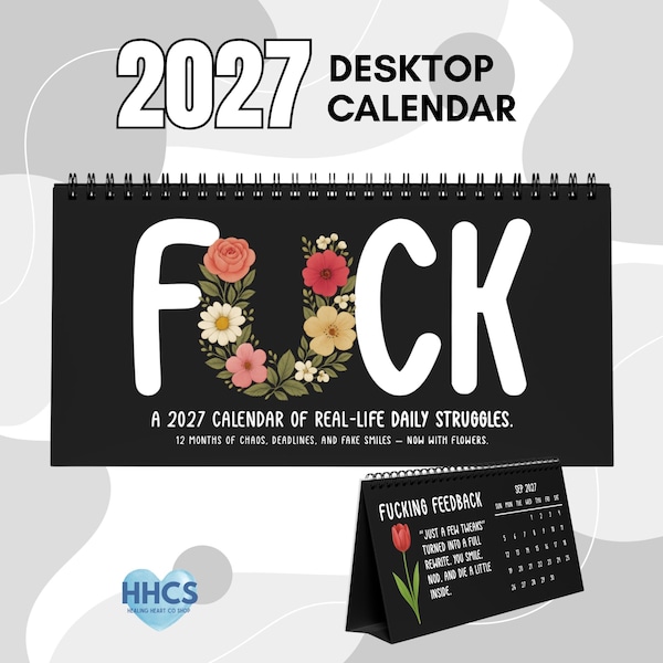 2027 Sweary Affirmations Desk Calendar Black Floral Funny Work Quotes of Real-Life Daily Struggles
