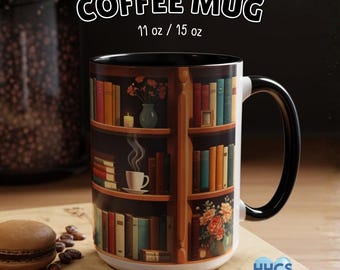 Bookish Mug with Bookshelf Design - Ceramic Coffee Cup