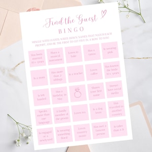 Encuentra al invitado Bingo Juego de bingo para despedida de soltera Juegos de mesa para bodas Juegos de despedida de soltera Encuentra al invitado Bingo para despedida de soltera