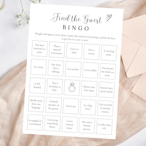 Trova l'ospite Bingo Gioco del bingo per la festa nuziale Giochi da tavolo per matrimoni Giochi per la festa nuziale Trova l'ospite Bingo per la festa nuziale